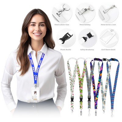 3/4" Full Color Lanyard W/ ABS ID Card Badge Holder