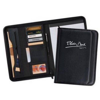 Tuscany Zippered Padfolio (Black) - Premium Simulated Leather