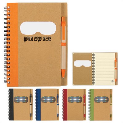 Full Color Eco-Inspired Spiral Notebook & Pen W/ Fireworks Film