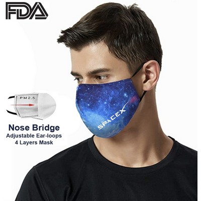 Economy Fda Approved 4 Ply Sublimation Face Mask W/ Carbon Filter