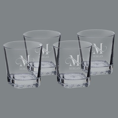 11 Ounce Square Rocks Glasses, Set of 4, 3-3/4"H