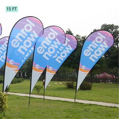 15 FT Custom Graphic Flag Kit Half Drop Flag Pole Kit Set w/ Spike Base Large Banner Flag