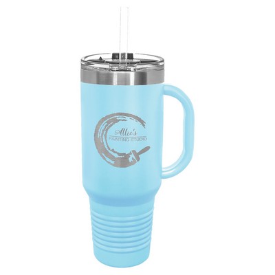 Polar Camel 40 oz. Light Blue Travel Mug with Handle, Straw Included