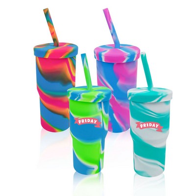 32 oz Customized Silicone Straw Tumbler