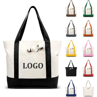 Stylish Canvas Tote Bag with an External Pocket