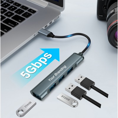 Aluminum USB Extension Splitter 4-Port USB 3.0