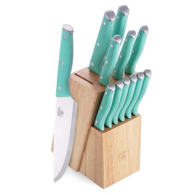 GreenLife High Carbon Stainless Steel 13Pc Knife Block Set Turquoise