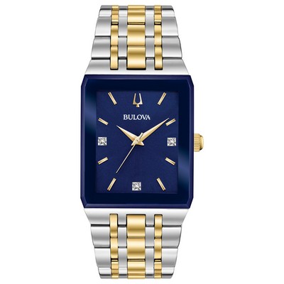 Bulova Watches Men's Quadra Tank Style Watch,Two-Tone Stanless Steel w/Blue Dial