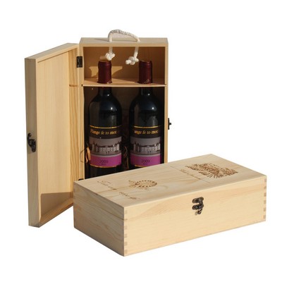 Wooden Wine Box With Handle (Two Bottles)