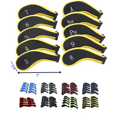 10 Pieces Set Sports Zipper Golf Club Iron Head Covers