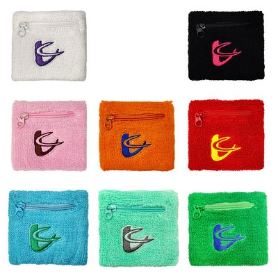 Sports Cotton Wrist Sweat Bands Zipper Wristbands