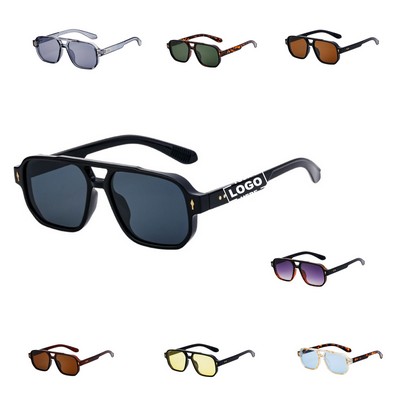 Retro Square Frame Double Bridge Sunglasses for Men and Women