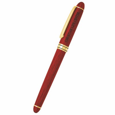 Wooden Rosewood Cap Off Roller Ball Pen With Gold Trim