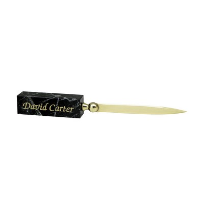 Black Marble Handle Letter Opener w/ Brass Blade