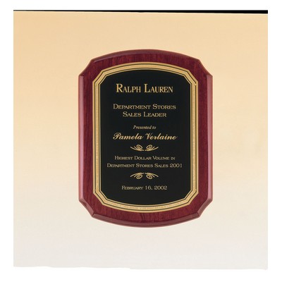 Rosewood Plaque w/ Black Textured Plate/ Florentine Border (8"x10 1/2")