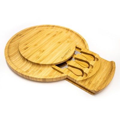 4 Piece Round Cheese Set w/ Serving Board