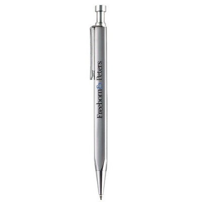 Chrome Silver Click Action Ballpoint Pen w/Triangular Barrel