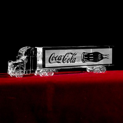 Crystal Trailer Truck Sculpture w/Custom Logo (8")