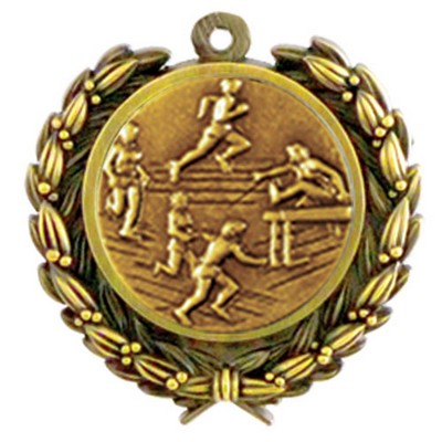 Stock Track & Field Female Medal w/ Wreath Edge (1 1/4")