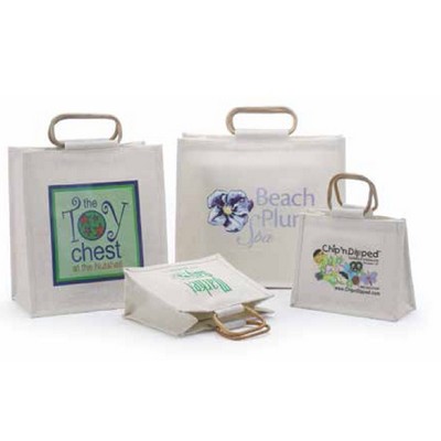 Premier Line Jute Shopping Bags w/Cane Handle Screen Print (16"x8"x14")