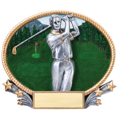 Golf, Male 3D Oval Resin Awards -Large - 8-1/4" x 7" Tall