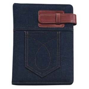 Jeans Look Pad Holder w/ Brown Leather Look Strap