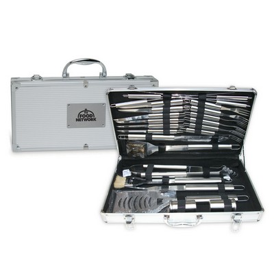 24 Piece Deluxe Stainless Steel Barbecue Set w/Metal Case