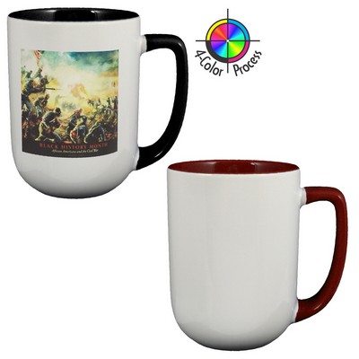 17 Oz. White/Maroon Red 2-Tone Arlen Mug w/Color Handle - 4 Color Process