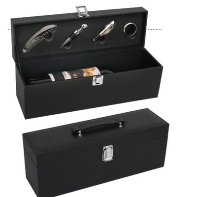 Hand Carry Leatherette Wine Case w/ 4 PC Opener Set