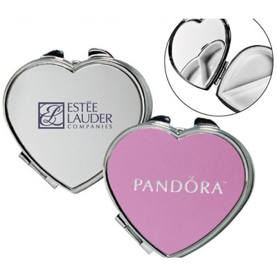 Heart Shape Metal Pill Box w/Mirror