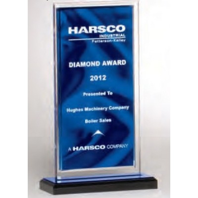 Acrylic Award Blue Draped Satin Pattern w/ Silver Mirror Border (5"x8 1/2")