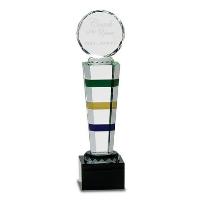 Triple Color Striped Crystal Column w/ Clear Crystal Round (11")