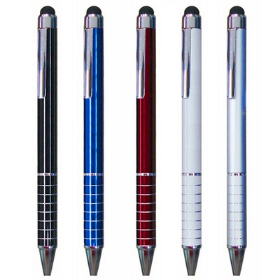 2-In-1 Stylus Ballpoint Pen - Metallic w/ Silver Rings