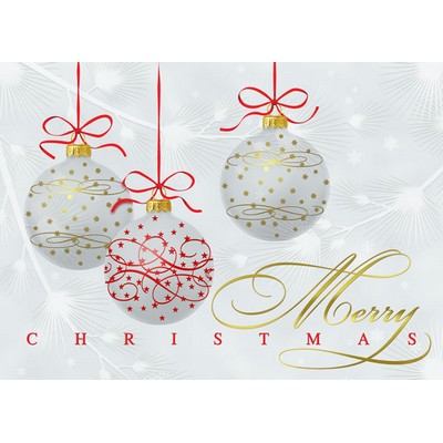 Merry Christmas Card w/Emboss Three Ornaments