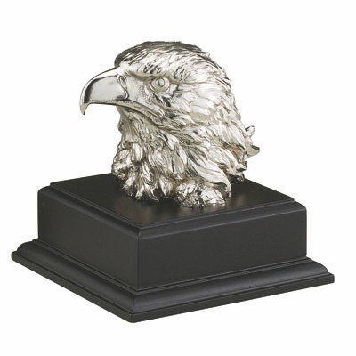 6½" Silver Plated Eagle Trophy Head w/Wood Base