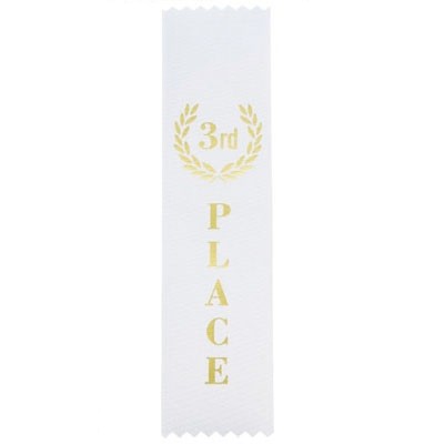 3rd Place White Satin Ribbon w/Zig-Zap Cut Top & Bottom