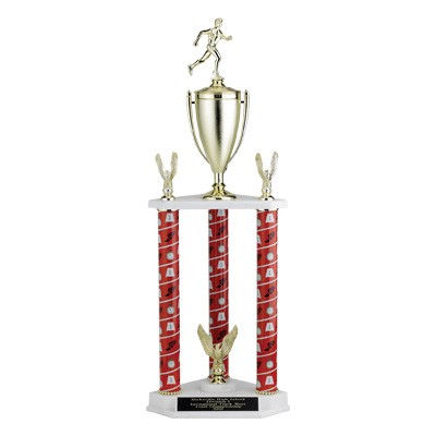 28½" Three Column Track Trophy & Cup w/Figure & Trim