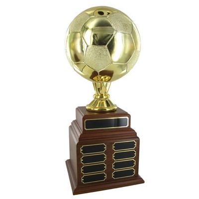 19" Gold Soccer Perpetual Trophy, w/8" Gold Ball