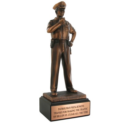 12" Electroplated Bronze Police Officer Trophy w/Black Base