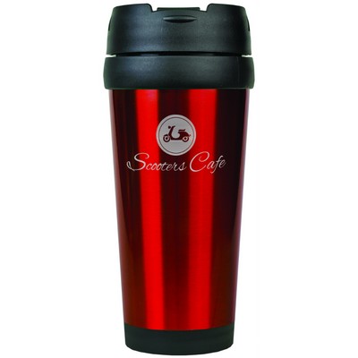 Travel Mug, Stainless Steel - Red Gloss/Engraves Silver - 16 oz.