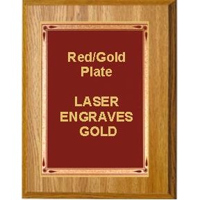 Oak Plaque 6" x 8" - Red/Gold Teardrop 4" x 6" Plate