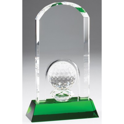 Optic Crystal Golf Arch of Fame Award with crystal golf ball and green pedestal base - 9 1/4'' h