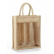 3 Bottles Jute Wine Bag w/Clear or Solid Front