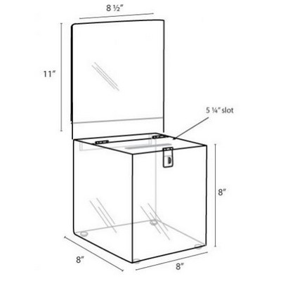 8" Square Clear Acrylic Locking Ballot Box w/Removable Header