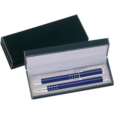 Dot Grip Pen Series - Blue Pen and Roller Pen Gift Set, Silver Dots Grip, Crescent Moon Shape Clip