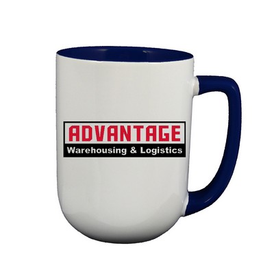 17 Oz. Arlen Barrel Mug- Cobalt in / White out /Cobalt Trim