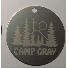 1.5" Round Aluminum Key Tag with a Laser Engraved imprint. Made in the USA.