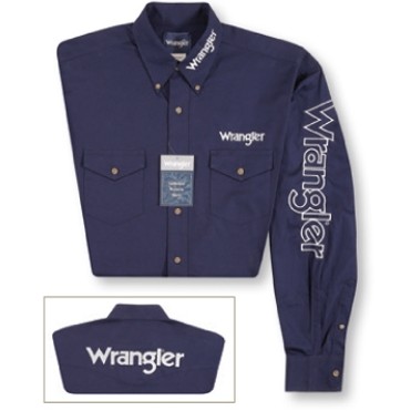 Wrangler® Men's Navy Blue Classic Fit Western Logo Long Sleeve Shirt