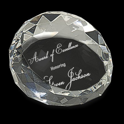 Clear Round Crystal Facet Paperweight 2 1/2" x 1 3/4"