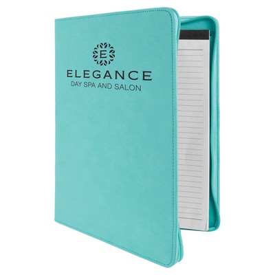 Zipper Portfolio with Notepad, Teal Faux Leather, 9 1/2" x 12"